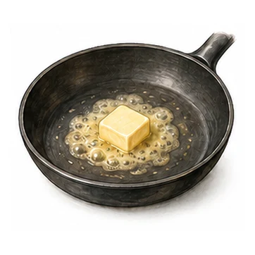 Illustration einer Pfanne, in der Butter schmilzt